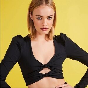 NWOT PATBO Long Sleeve Twist Cutout Crop Top Black Small
